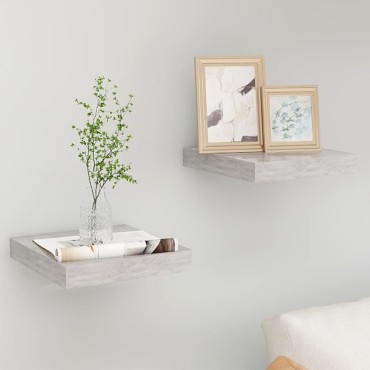 vidaXL Ράφια Τοίχου 2 τεμ. Γκρι Σκυροδέματος 23x23,5x3,8cm MDF
