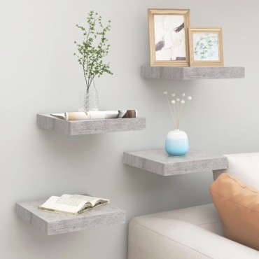 vidaXL Ράφια Τοίχου 4 τεμ. Γκρι Σκυροδέματος 23x23,5x3,8cm MDF