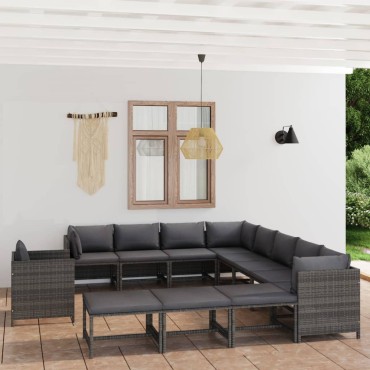 vidaXL Σαλόνι Κήπου Σετ 12 τεμ. Γκρι Συνθετικό Ρατάν με Μαξιλάρια 60x60x60cm