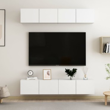vidaXL Έπιπλα Τηλεόρασης 4 τεμ. Λευκά 80x30x30cm από Επεξ. Ξύλο
