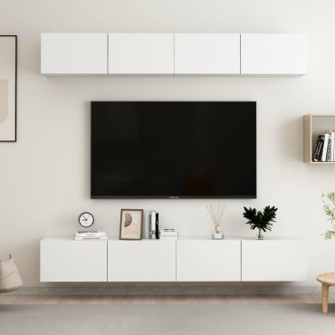 vidaXL Έπιπλα Τηλεόρασης 4 τεμ. Λευκά 100x30x30cm Επεξ. Ξύλο