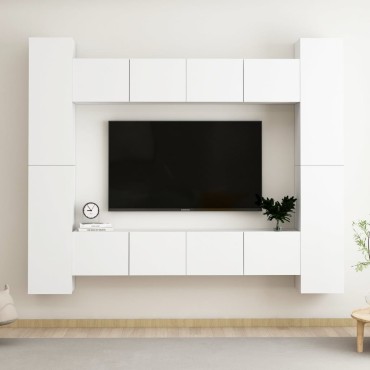 vidaXL Έπιπλα Τηλεόρασης Σετ 8 τεμ. Λευκό από Επεξ. Ξύλο