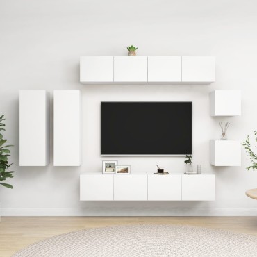 vidaXL Σετ Επίπλου Τηλεόρασης 8 τεμ. Λευκό από Επεξεργασμένο Ξύλο