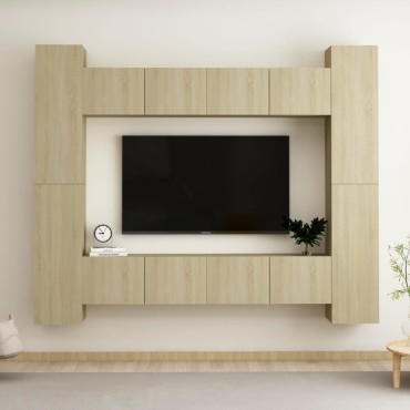 vidaXL Έπιπλα Τηλεόρασης Σετ 8 τεμ. Sonoma Δρυς από Επεξ. Ξύλο