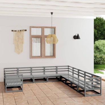 vidaXL Σαλόνι Κήπου 11 τεμ. από Μασίφ Ξύλο Πεύκου 70x70x67cm