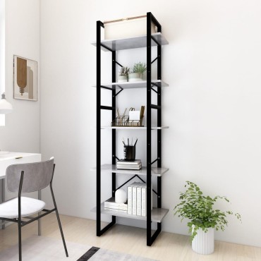 vidaXL Βιβλιοθήκη με 5 Ράφια Γκρι Σκυρ. 60x30x175cm Επεξ. Ξύλο 1 τεμ.