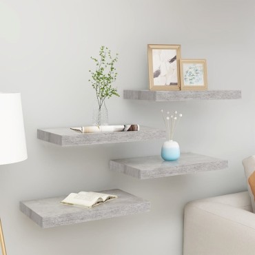 vidaXL Ράφια Τοίχου 4 τεμ. Γκρι Σκυροδέματος 50x23x3,8cm MDF