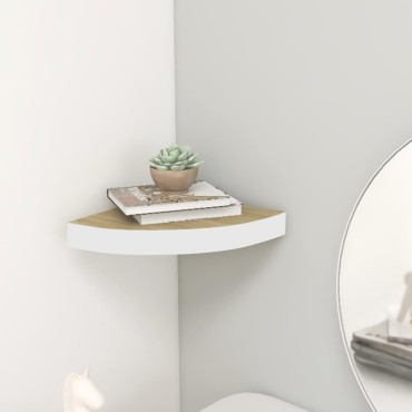 vidaXL Ράφι Τοίχου Γωνιακό Δρυς/Λευκό 25x25x3,8cm από MDF 1 τεμ.