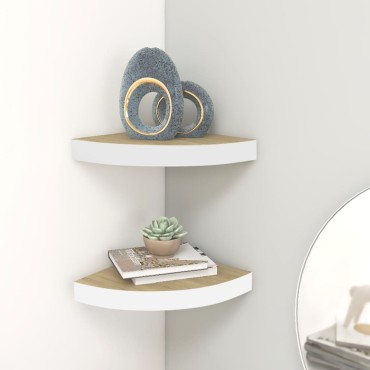 vidaXL Ράφια Τοίχου Γωνιακά 2 τεμ. Δρυς/Λευκό 25x25x3,8cm από MDF