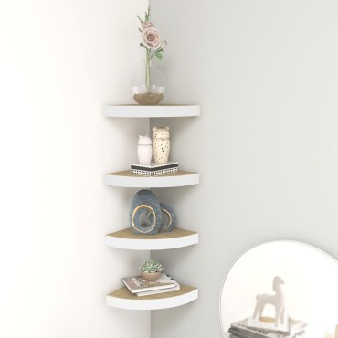 vidaXL Ράφια Τοίχου Γωνιακά 4 τεμ. Δρυς/Λευκό 35x35x3,8cm από MDF