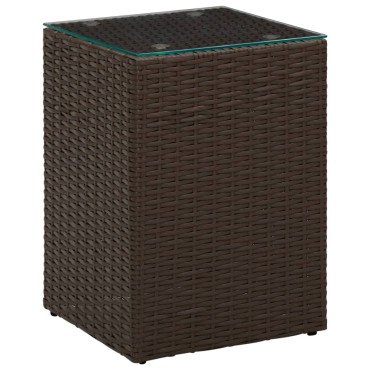 vidaXL Τραπεζάκι Καφέ 35x35x52cm Συνθετ. Ρατάν με Γυάλινη Επιφάνεια 1 τεμ.