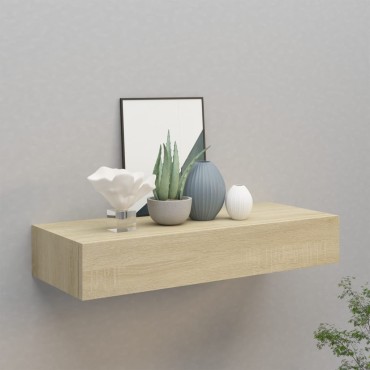 vidaXL Ράφι Επιτοίχιο με Συρτάρι Χρώμα Δρυός 60x23,5x10cm από MDF 1 τεμ.