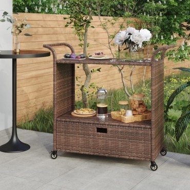 vidaXL Τρόλεϊ Μεταφοράς με Συρτάρι Καφέ 100x45x97cm Συνθετικό Ρατάν 1 τεμ.