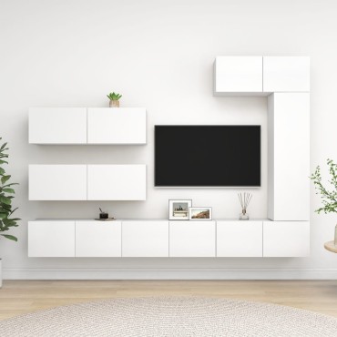 vidaXL Έπιπλα Τηλεόρασης Σετ 7 τεμ. Λευκό από Επεξ. Ξύλο