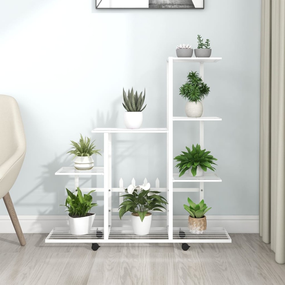 vidaXL Ανθοστήλη με Ρόδες Λευκή 94,5 x 25 x 92,5 εκ. Μεταλλική