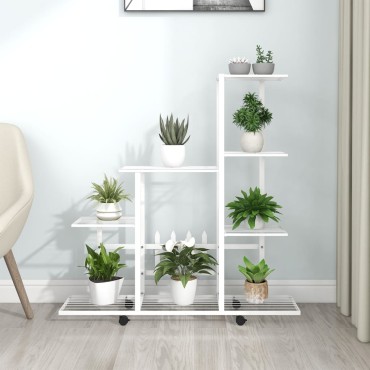 vidaXL Ανθοστήλη με Ρόδες Λευκή 94,5 x 25 x 92,5 εκ. Μεταλλική