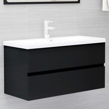 vidaXL Ντουλάπι Νιπτήρα Μαύρο 90x38,5x45cm από Επεξ. Ξύλο 1 τεμ.