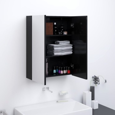 vidaXL Ντουλάπι Μπάνιου με Καθρέφτη 60x15x75cm Λαμπερό Μαύρο από MDF 1 τεμ.