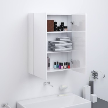 vidaXL Ντουλάπι Μπάνιου με Καθρέφτη 60x15x75cm Λαμπερό Λευκό από MDF 1 τεμ.