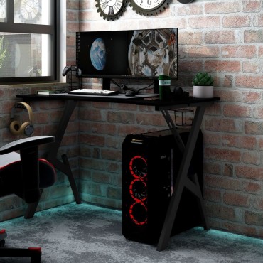 vidaXL Γραφείο Gaming Μαύρο 90x60x75cm με Πόδια σε Σχήμα Υ 1 τεμ.