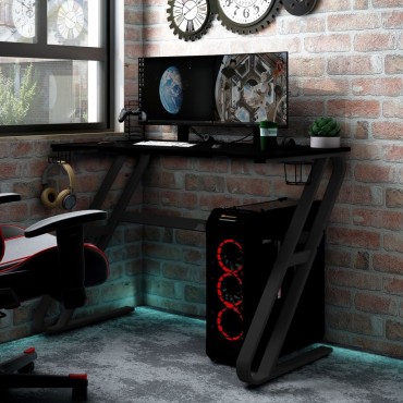 vidaXL Γραφείο Gaming Μαύρο 90x60x75cm με Πόδια σε Σχήμα ΖΖ 1 τεμ.