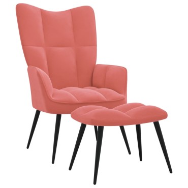 vidaXL Πολυθρόνα Relax Ροζ Βελούδινη με Σκαμπό 61x70x96,5cm 1 τεμ.