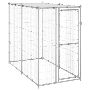 vidaXL Κλουβί Σκύλου Εξ. Χώρου Γαλβαν. Χάλυβας 110x220x180εκ Στέγαστρο