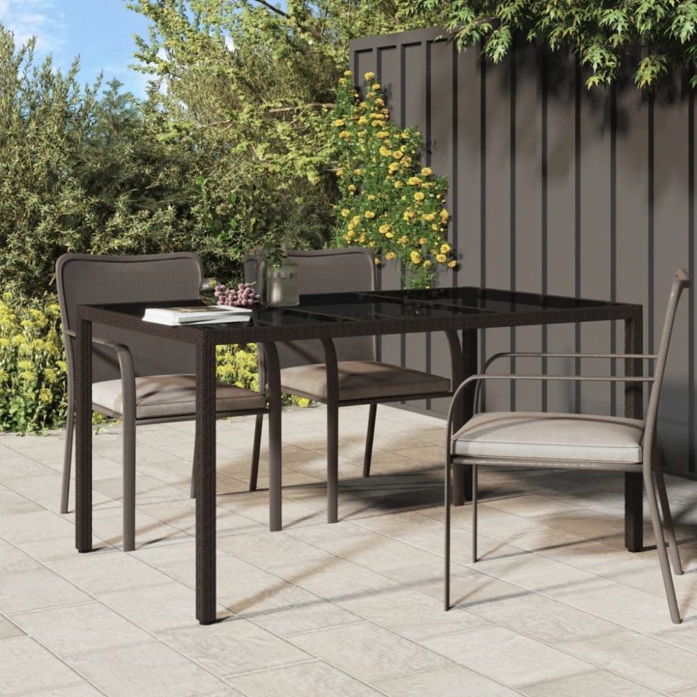vidaXL Τραπέζι Κήπου Καφέ 150x90x75cm Συνθετικό Ρατάν/Ψημένο Γυαλί 1 τεμ.