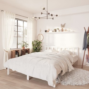 vidaXL Πλαίσιο Κρεβατιού Λευκό 140x190cm από Μασίφ Ξύλο Πεύκου 1 τεμ. - Μονό