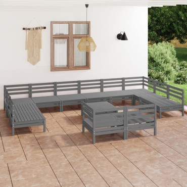 vidaXL Σαλόνι Κήπου 13 τεμ. Γκρι από Ξύλο Πεύκου 63,5x63,5x62,5cm