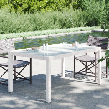 vidaXL Τραπέζι Κήπου Λευκό 150x90x75cm Συνθετικό Ρατάν/Ψημένο Γυαλί 1 τεμ.