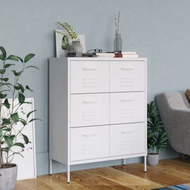 vidaXL Συρταριέρα Λευκή 80x35x101,5cm από Ατσάλι 1 τεμ.