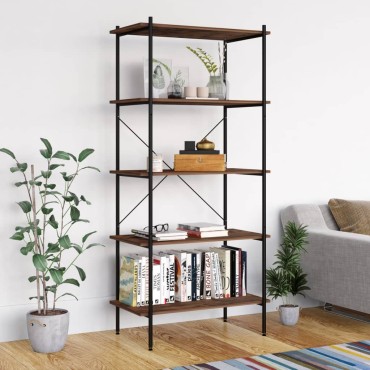 vidaXL Ραφιέρα 5 Επιπέδων Μαύρη και Φυσικό 80x40x163cm 1 τεμ.