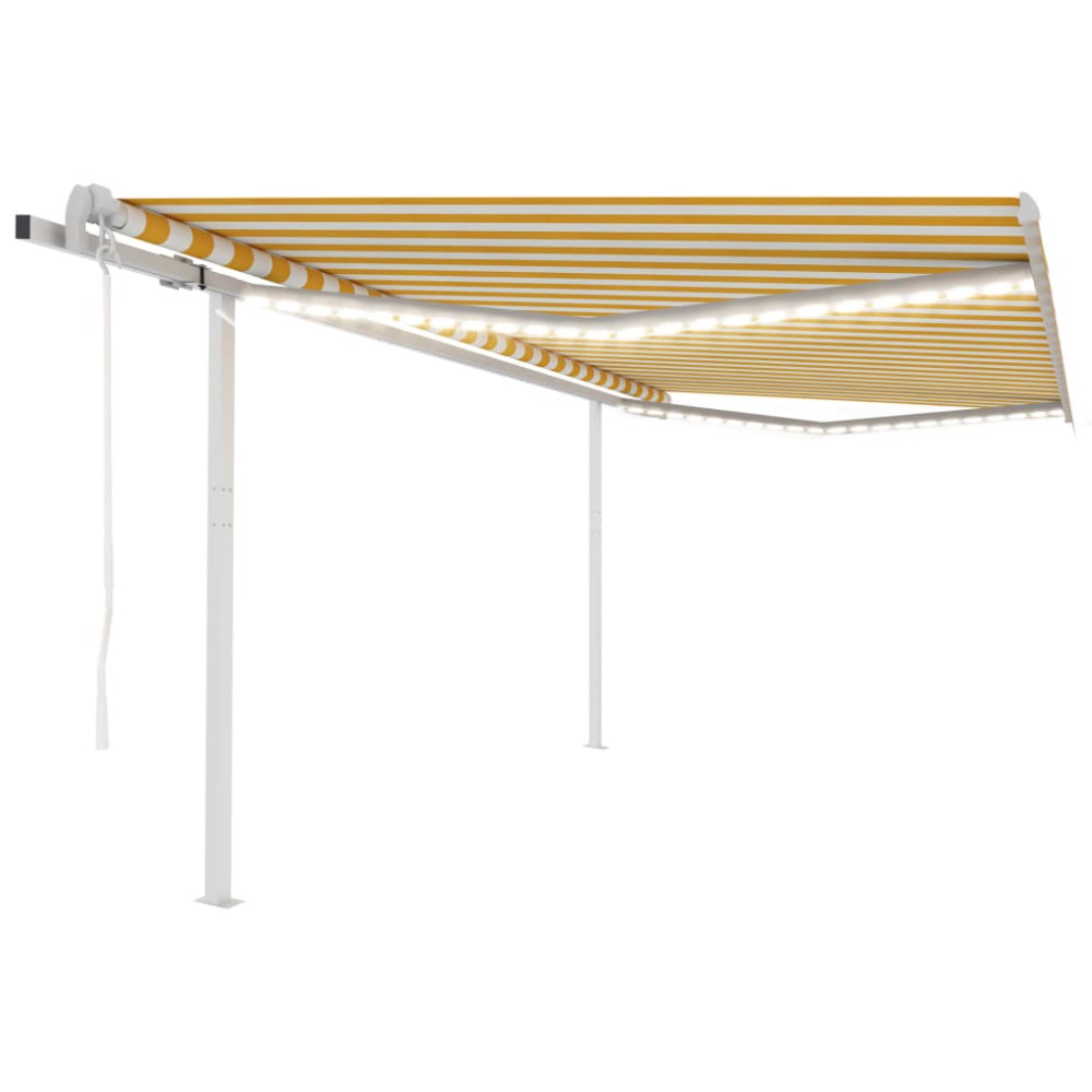 vidaXL Τέντα Αυτόματη με LED & Αισθητήρα Ανέμου Κίτρινο/Λευκό 4,5x3 μ.