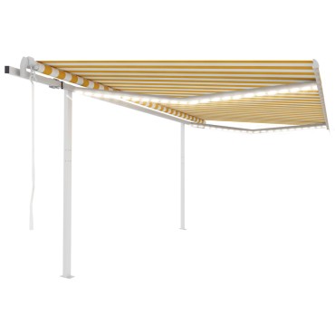 vidaXL Τέντα Αυτόματη με LED & Αισθητήρα Ανέμου Κίτρινο/Λευκό 4,5x3 μ.