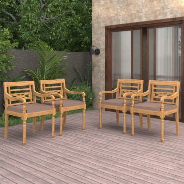 vidaXL Καρέκλες Batavia 4 τεμ. από Μασίφ Ξύλο Teak με Μαξιλάρια 55x51,5x84cm