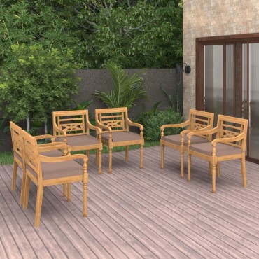 vidaXL Καρέκλες Batavia 6 τεμ. από Μασίφ Ξύλο Teak με Μαξιλάρια 55x51,5x84cm