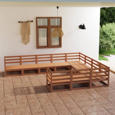 vidaXL Σαλόνι Κήπου 10 τεμ. από Μασίφ Ξύλο Πεύκου 70x70x67cm
