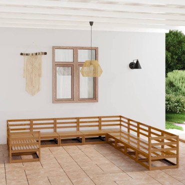 vidaXL Σαλόνι Κήπου 11 τεμ. από Μασίφ Ξύλο Πεύκου 70x70x67cm