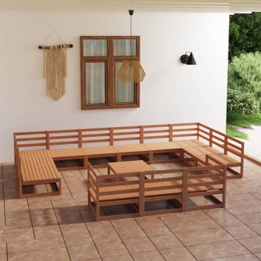 vidaXL Σαλόνι Κήπου 14 τεμ. από Μασίφ Ξύλο Πεύκου 70x70x67cm