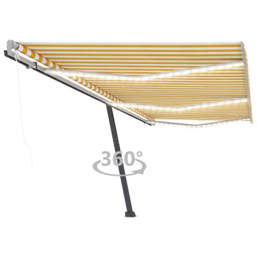 vidaXL Τέντα Αυτόματη με LED&Αισθητήρα Ανέμου Κίτρινο/Λευκό 600x300εκ.