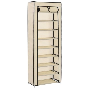 vidaXL Παπουτσοθήκη με Κάλυμμα Κρεμ 57x29x162cm Υφασμάτινη