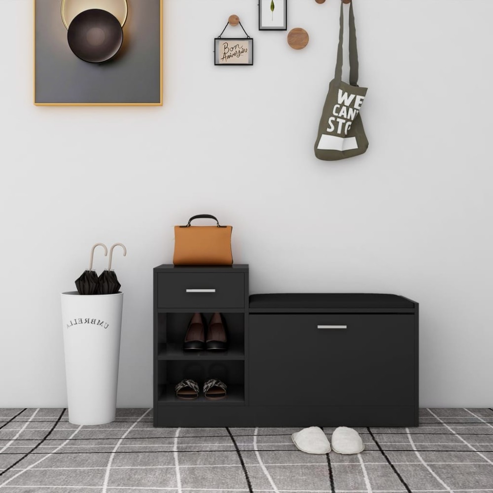 vidaXL Παπουτσοθήκη Μαύρη 94,5x31x57cm από Επεξ. Ξύλο