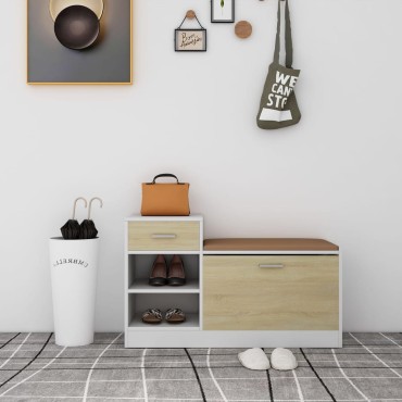 vidaXL Παπουτσοθήκη Λευκή/Sonoma Δρυς 94,5x31x57cm Επεξ. Ξύλο