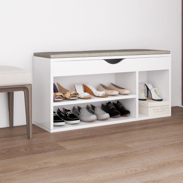 vidaXL Παπουτσοθήκη Λευκή 104x30x49cm Επεξ. Ξύλο με Μαξιλάρι