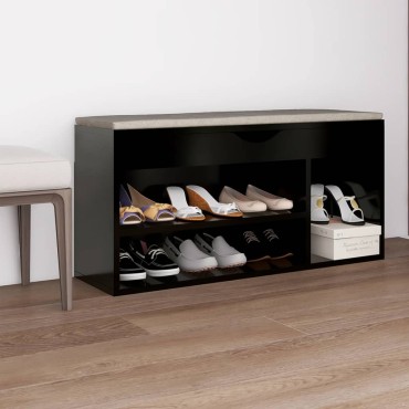 vidaXL Παπουτσοθήκη Μαύρη 104x30x49cm Επεξ. Ξύλο με Μαξιλάρι