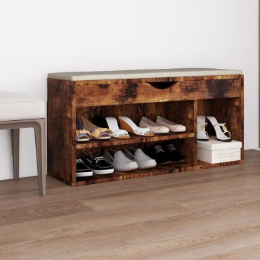 vidaXL Παπουτσοθήκη Καπνιστή Δρυς 104x30x49cm Επεξ. Ξύλο Μαξιλάρι