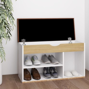 vidaXL Παπουτσοθήκη Λευκή/Sonoma Δρυς 80x30x47cm Επεξ. Ξύλο+ Μαξιλάρι