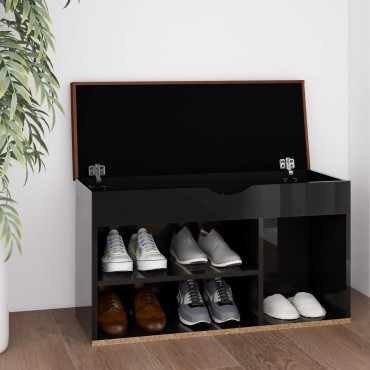 vidaXL Παπουτσοθήκη Γυαλ. Μαύρο 80x30x47cm Επεξ. Ξύλο με Μαξιλάρι