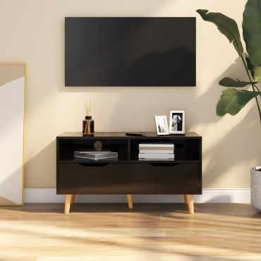 vidaXL Έπιπλο Τηλεόρασης Γυαλ. Μαύρο 90x40x48,5cm Επεξεργασμένο Ξύλο